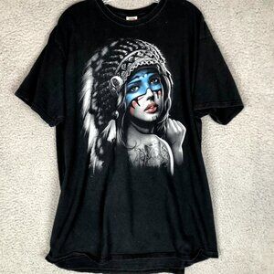 Vintage Black Tee Warrior Native Princess Graphic Size XL Xena‎ T Shirt